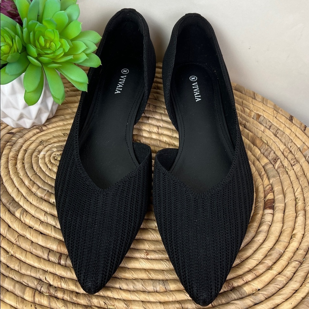New Vivaia Melia Women's Black Knit D’Orsay Flats Pointed - Picture 3 of 9